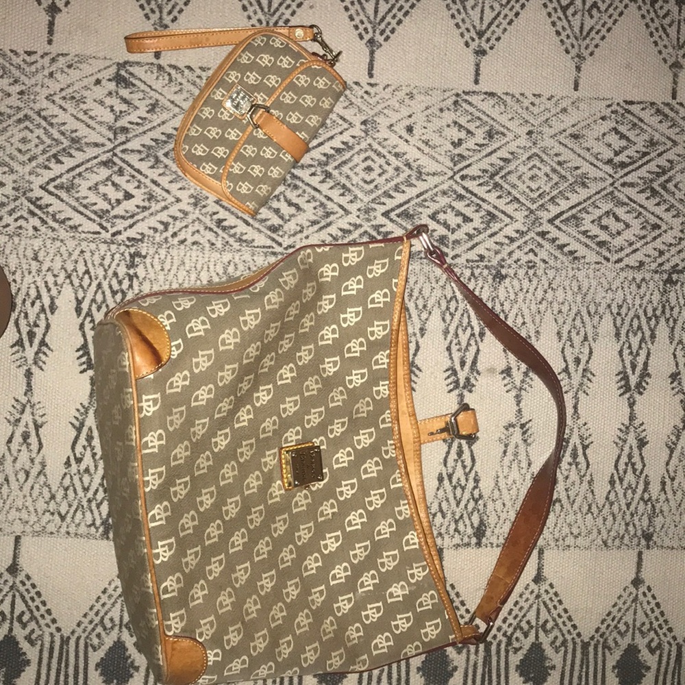 Brown and cream Downey and Bourke purse and wallet